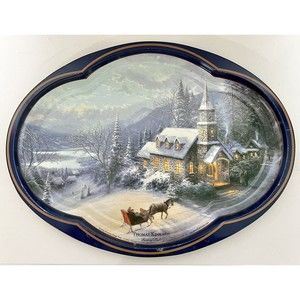 Thomas Kincade “ Sunday Evening Sleigh Ride” Metal Serving Tray-2005, Christmas